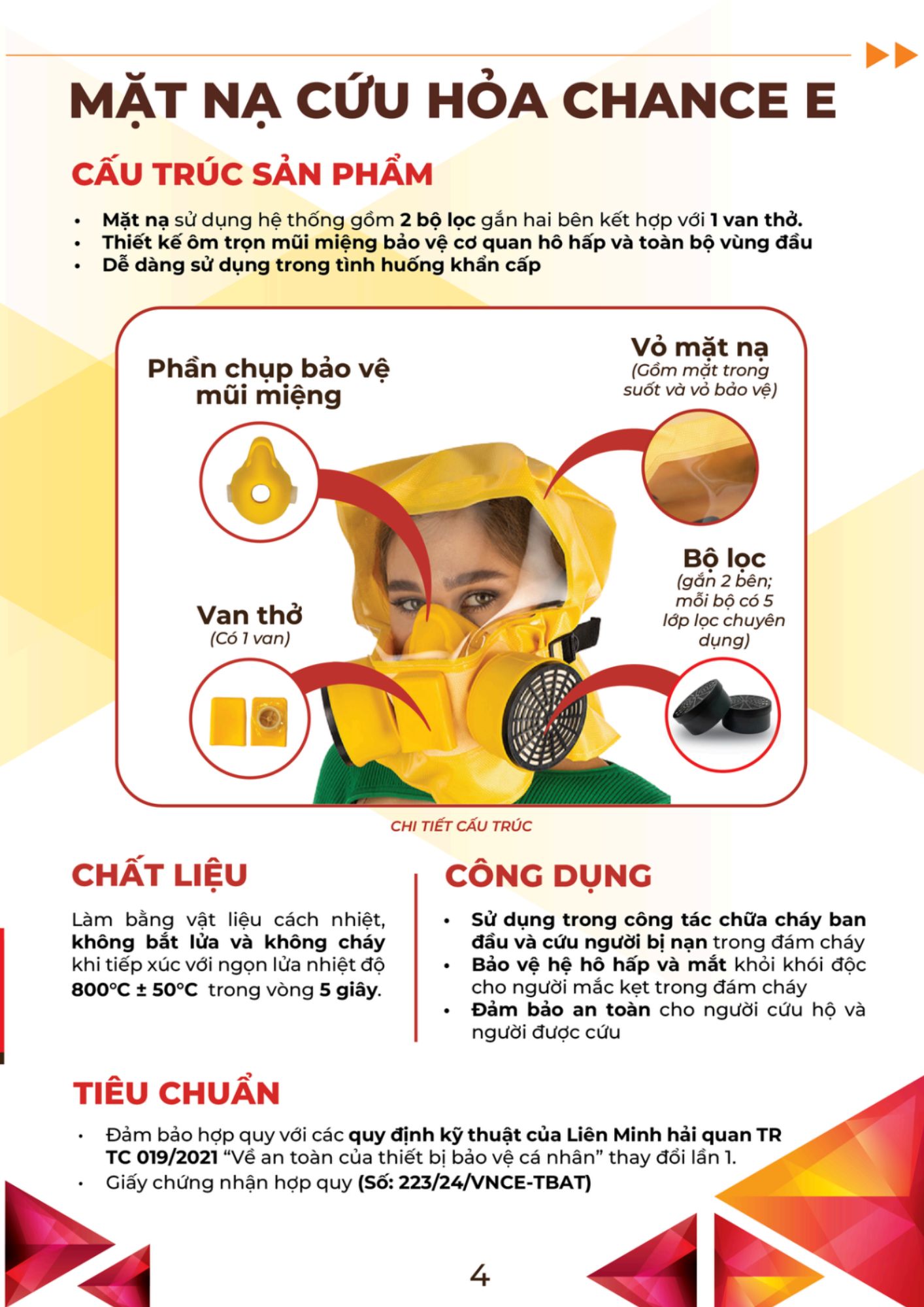 Thông tin về Mặt nạ cứu hỏa chống khói phòng độc Chance E